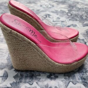So ME! Summer! Platform Clear Toe Strap Wedge Espadrille. Size 8